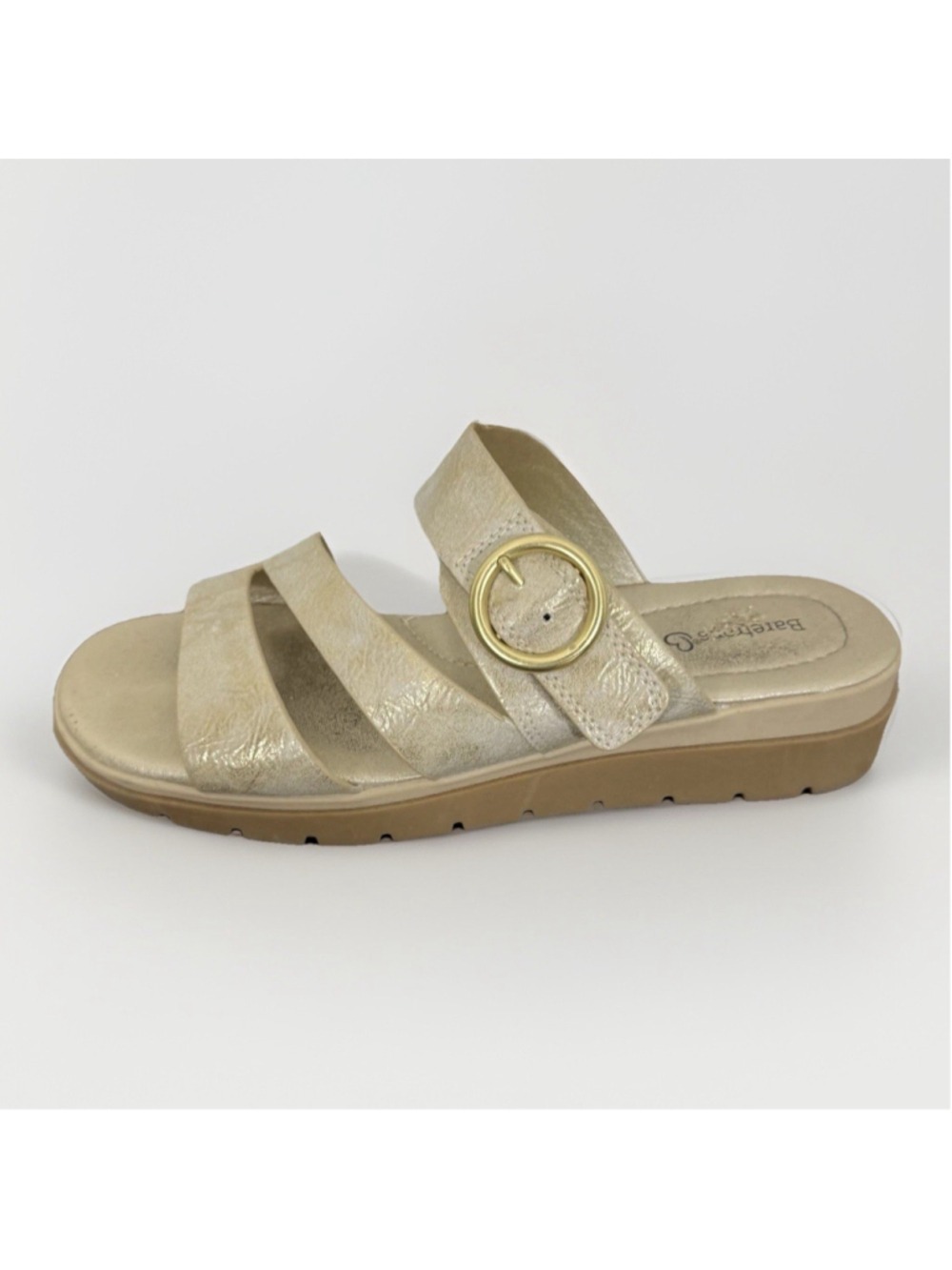 Baretraps Romeo Gold Wedge Sandals Sz 8 Women Slip On Gold Metallic Comfort Boho